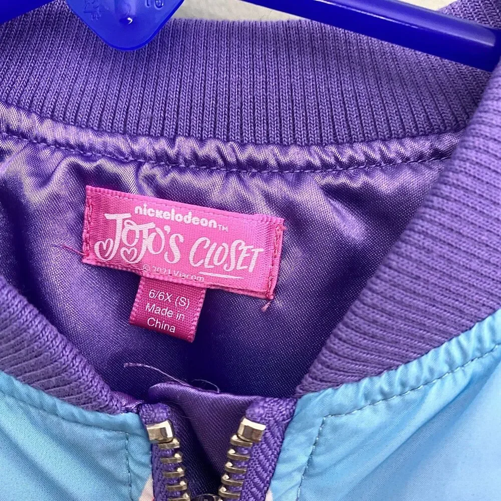 JoJo's Closet Satin Jacket Full Zip Jojo Siwa Girls 6/6X Blue Rainbow